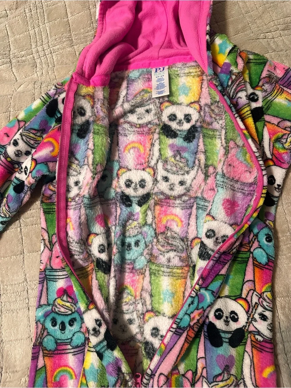The Children's Place Pink Multicolor Hooded Fleece Pajama One-Piece